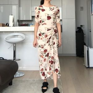 Maje rose printed cream dress with front rouging